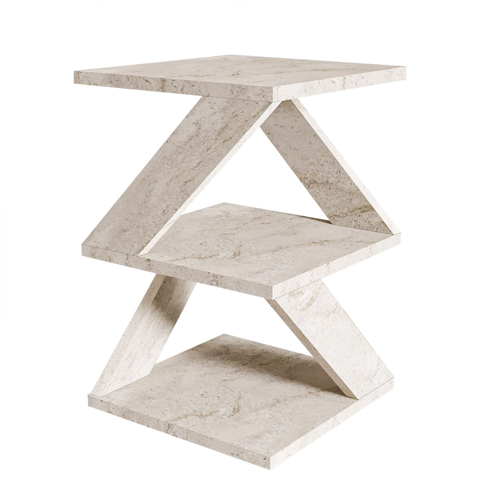 Albeni Wooden Side Table in Travertine Marble Effect