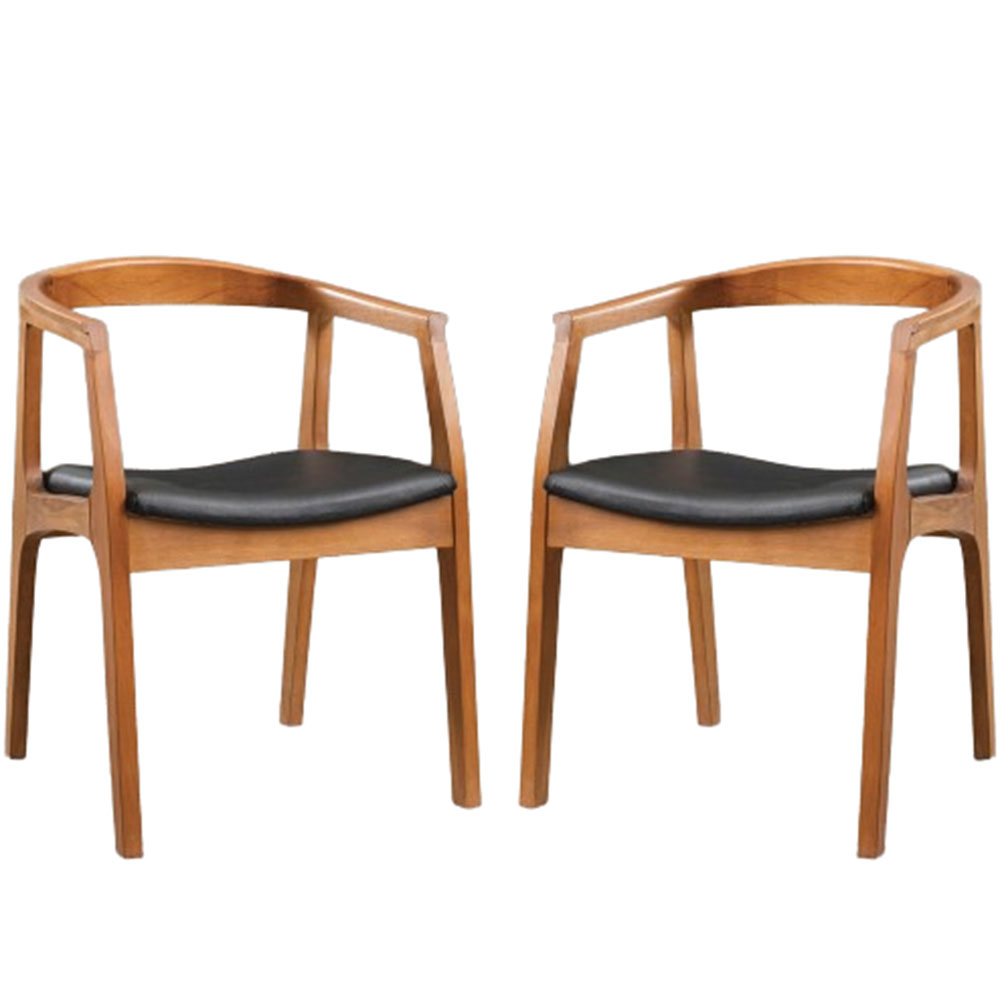 Albero Walnut Beech Wood Dining Chairs with Black Leather Seat in Pair
