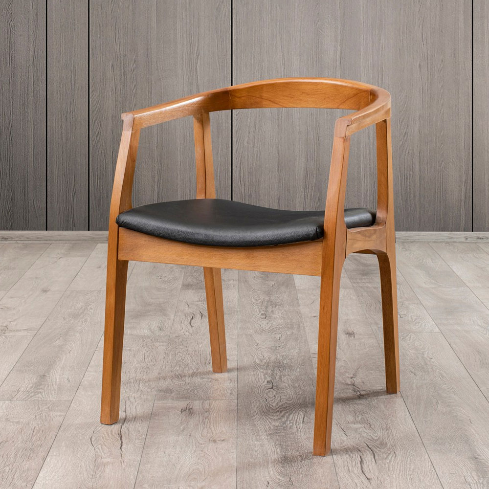Albero Walnut Beech Wood Dining Chairs with Black Leather Seat in Pair