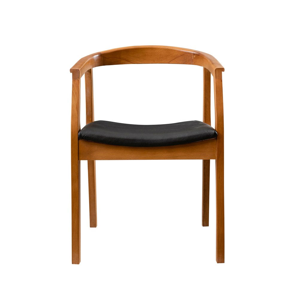 Albero Walnut Beech Wood Dining Chairs with Black Leather Seat in Pair