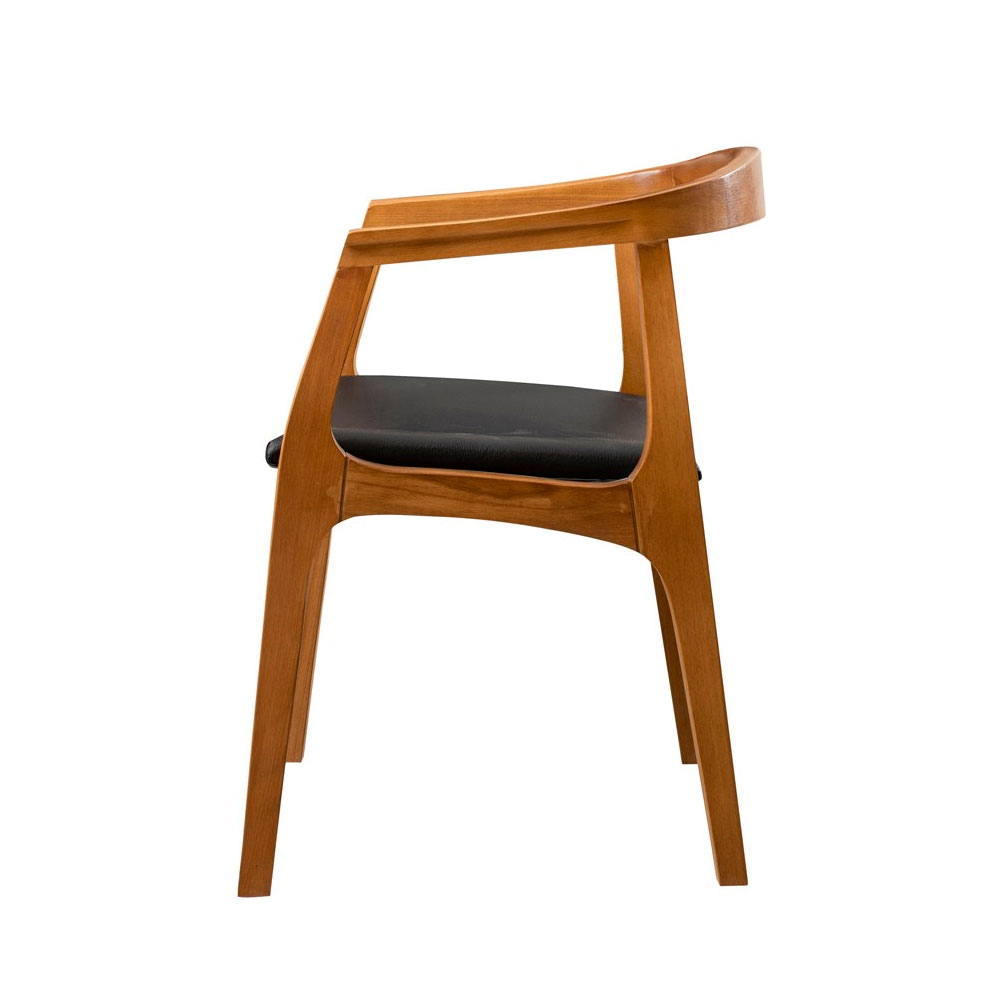 Albero Walnut Beech Wood Dining Chairs with Black Leather Seat in Pair