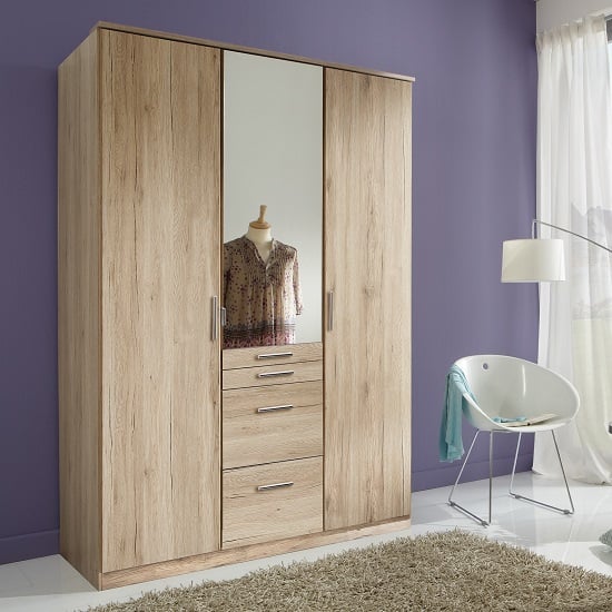 Alberta Mirror Wardrobe In San Remo Oak Effect With 3 Doors
