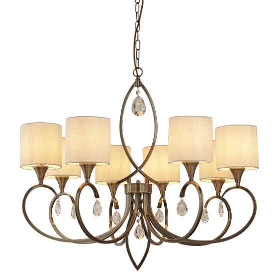Alberto 8 Light Pendant In Antique Brass With Linen Drops