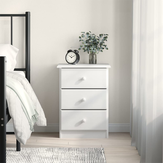Product photograph of Albi Solid Pinewood Bedside Cabinet With 3 Drawers In White from Furniture in Fashion