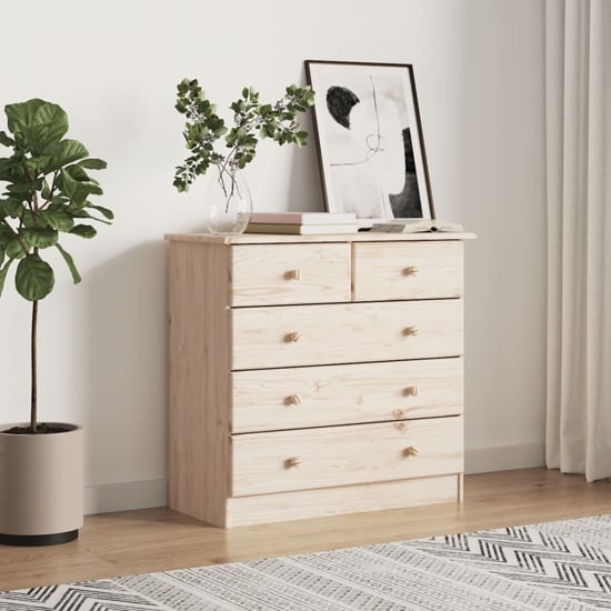 Product photograph of Albi Solid Pinewood Chest Of 5 Drawers In Brown from Furniture in Fashion