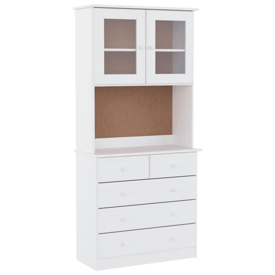 Albi Solid Pinewood Highboard With 2 Doors 5 Drawers In White
