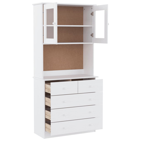 Albi Solid Pinewood Highboard With 2 Doors 5 Drawers In White
