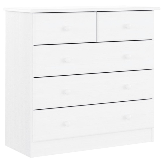 Albi Solid Pinewood Highboard With 2 Doors 5 Drawers In White