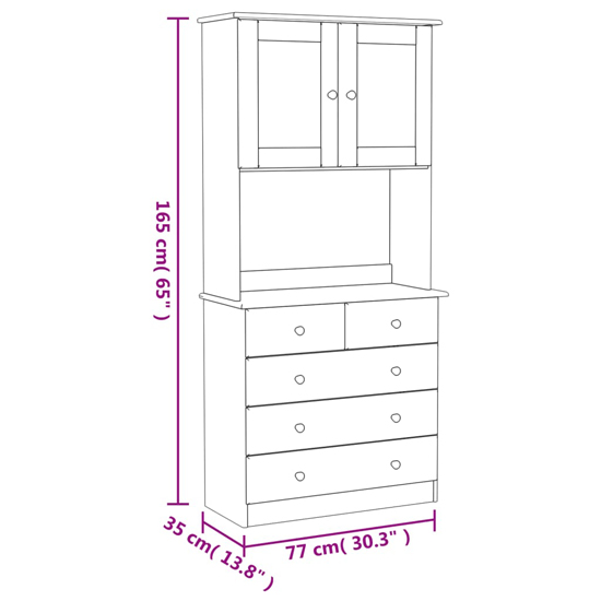 Albi Solid Pinewood Highboard With 2 Doors 5 Drawers In White