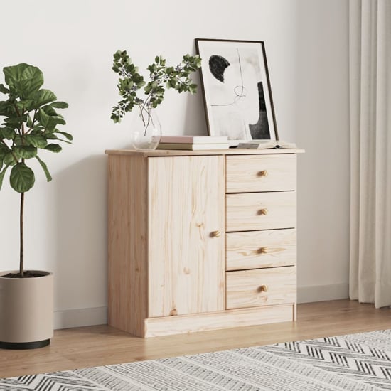 Product photograph of Albi Solid Pinewood Sideboard With 1 Door 4 Drawers In Brown from Furniture in Fashion