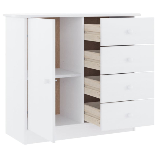 Albi Solid Pinewood Sideboard With 1 Door 4 Drawers In White