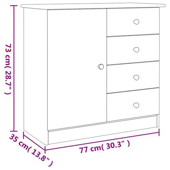 Albi Solid Pinewood Sideboard With 1 Door 4 Drawers In White