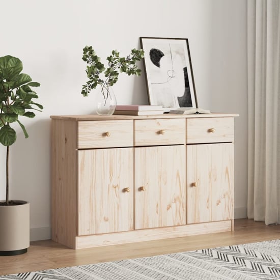 Product photograph of Albi Solid Pinewood Sideboard With 3 Doors 3 Drawers In Brown from Furniture in Fashion