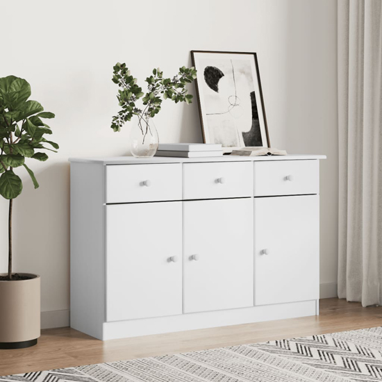 Product photograph of Albi Solid Pinewood Sideboard With 3 Doors 3 Drawers In White from Furniture in Fashion
