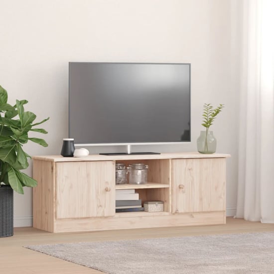 Albi Solid Pinewood TV Stand With 2 Doors In Brown