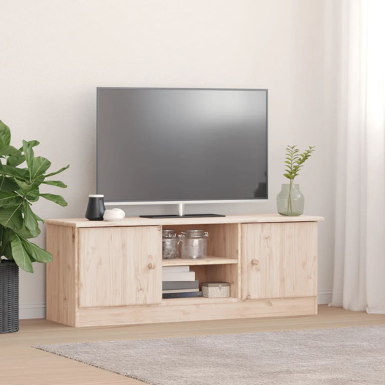 Albi Solid Pinewood TV Stand With 2 Doors In Brown Furniture in Fashion