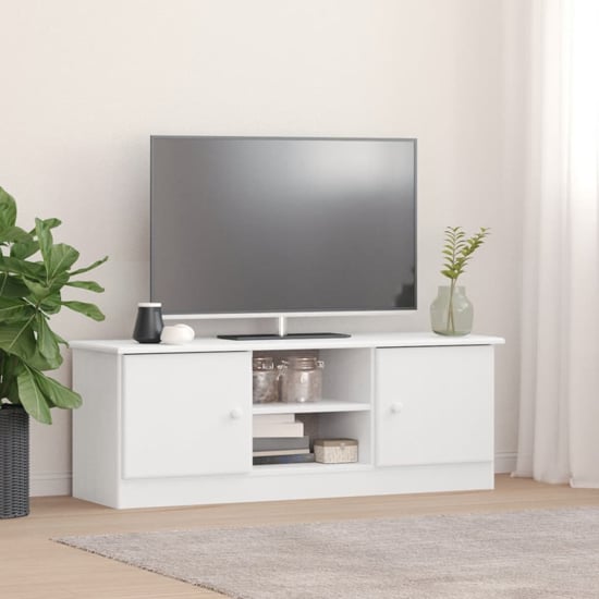 Albi Solid Pinewood TV Stand With 2 Doors In White