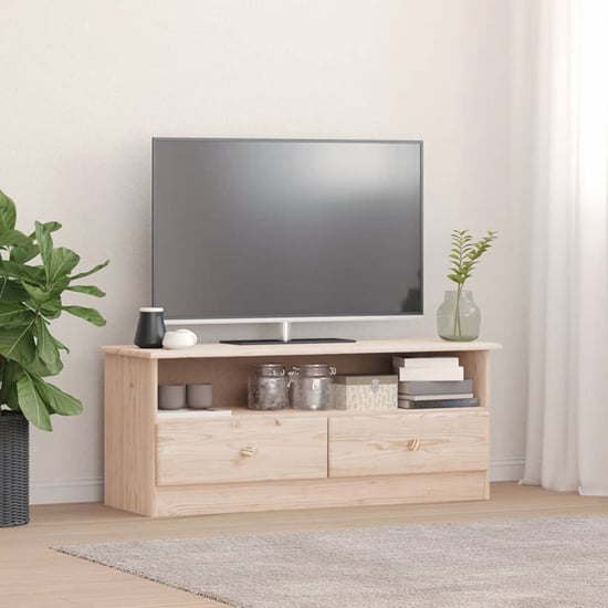 Albi Solid Pinewood TV Stand With 2 Drawers In Brown