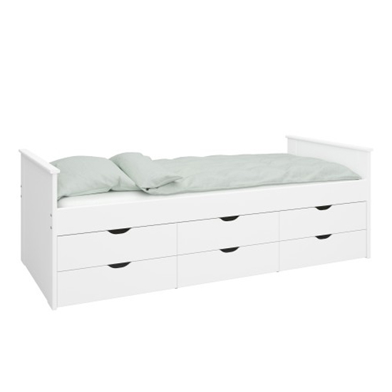 Albia Wooden Single Bed With 6 Drawers In White_2