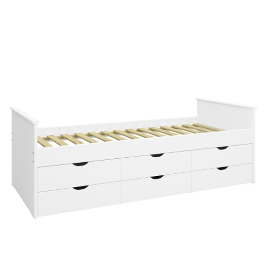 Albia Wooden Single Bed With 6 Drawers In White Furniture in Fashion