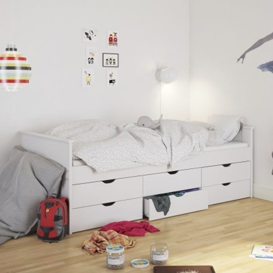 Albia Wooden Single Bed With 6 Drawers In White_1