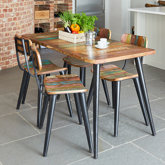 Albion Large Dining Table In Reclaimed Wood With 4 Chairs Furniture In Fashion