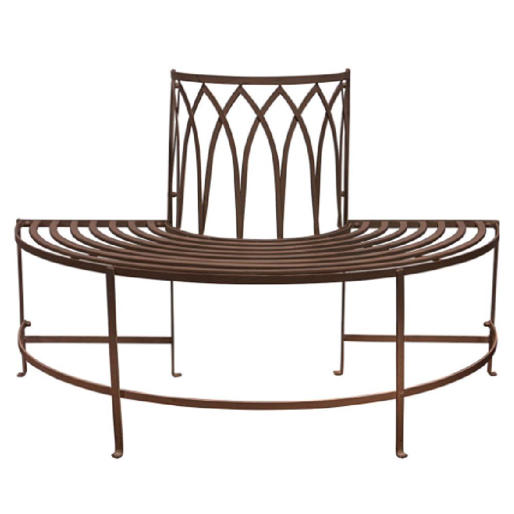 Albion Outdoor Metal Tree Seating Bench In Distressed Brown