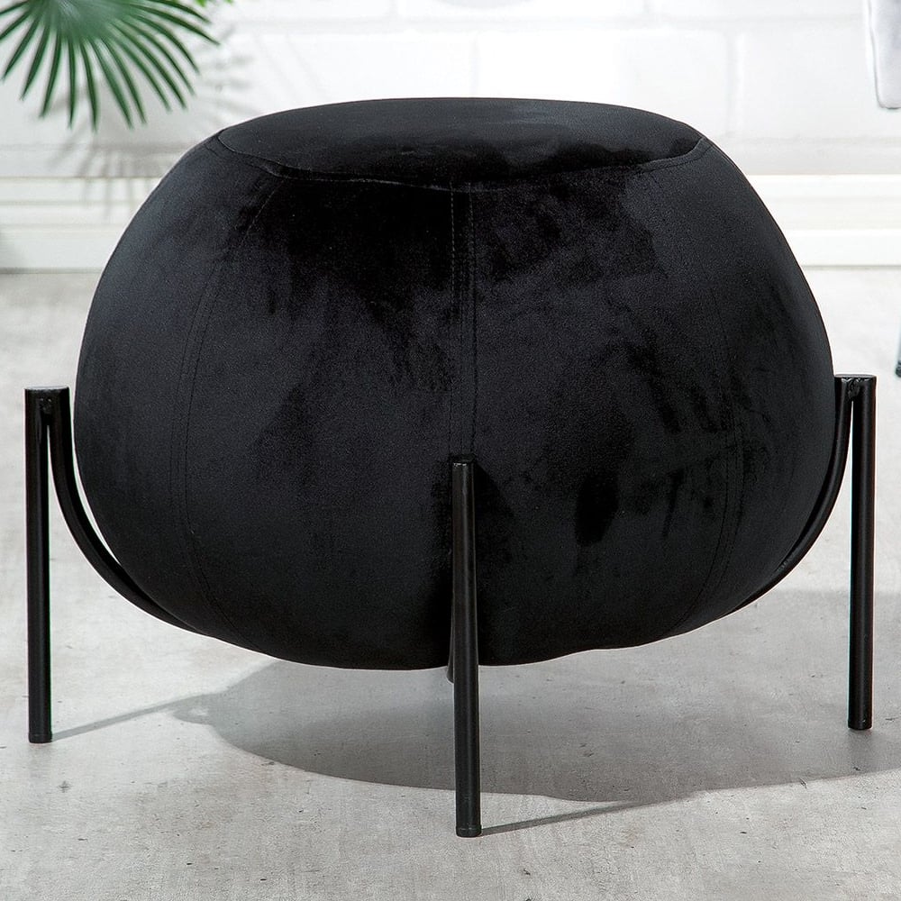 Albion Velvet Stool With Metal Frame In Black