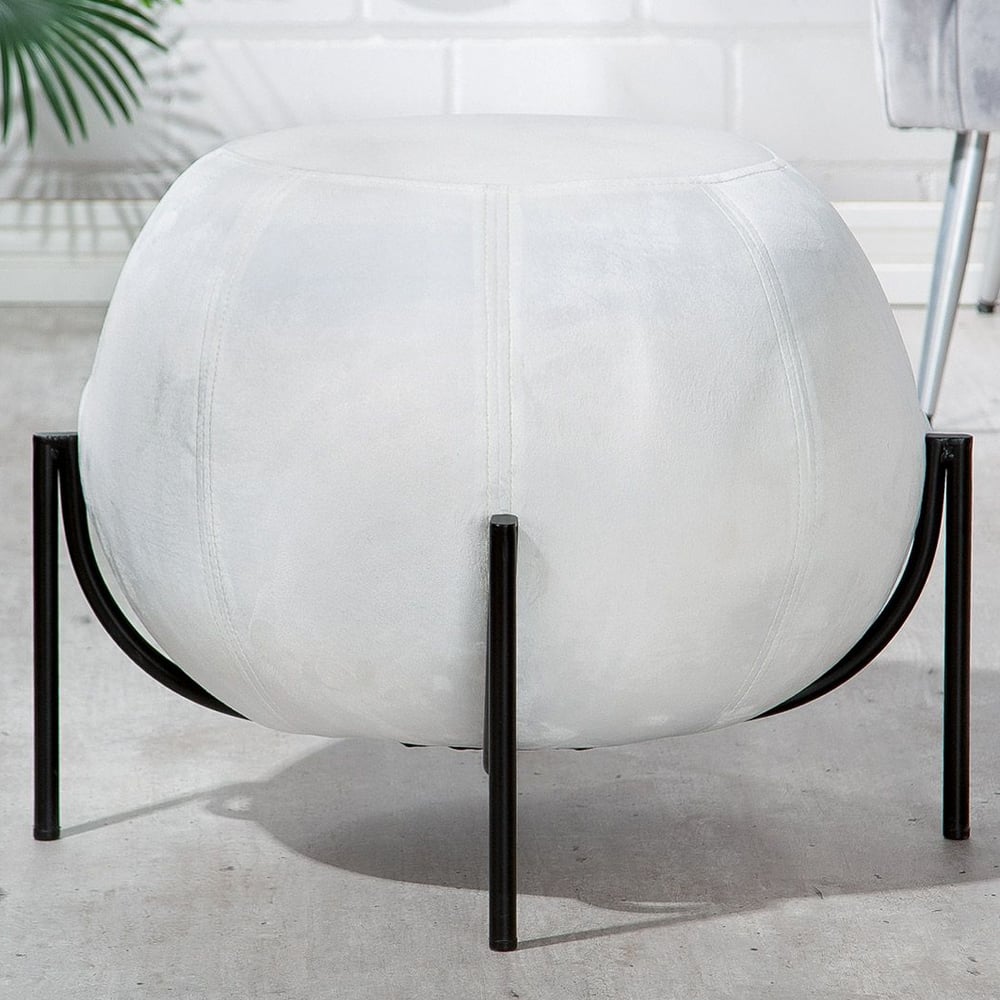 Albion Velvet Stool With Metal Frame In White