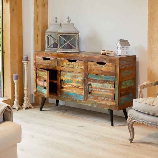 Albion Wooden Sideboard Large In Reclaimed Wood With 3 Doors_2