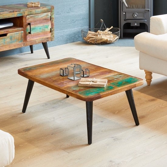 Albion Wooden Coffee Table Rectangular In Reclaimed Wood 
