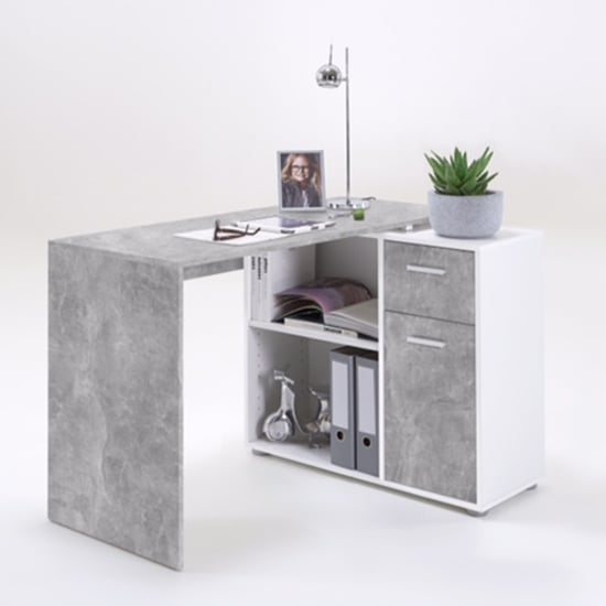 Photo of Albrecht wooden computer desk in concrete and white