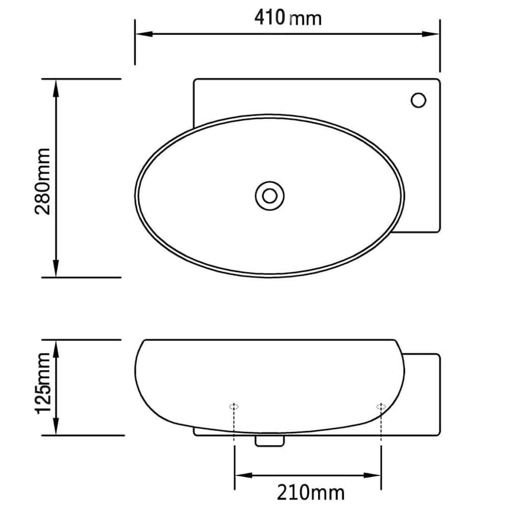 Albuquerque Oval Wall Hung Basin Without Waste 410mm Wide 1TH - White