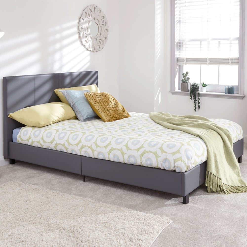 Alcester Faux Leather Small Double Bed In Grey