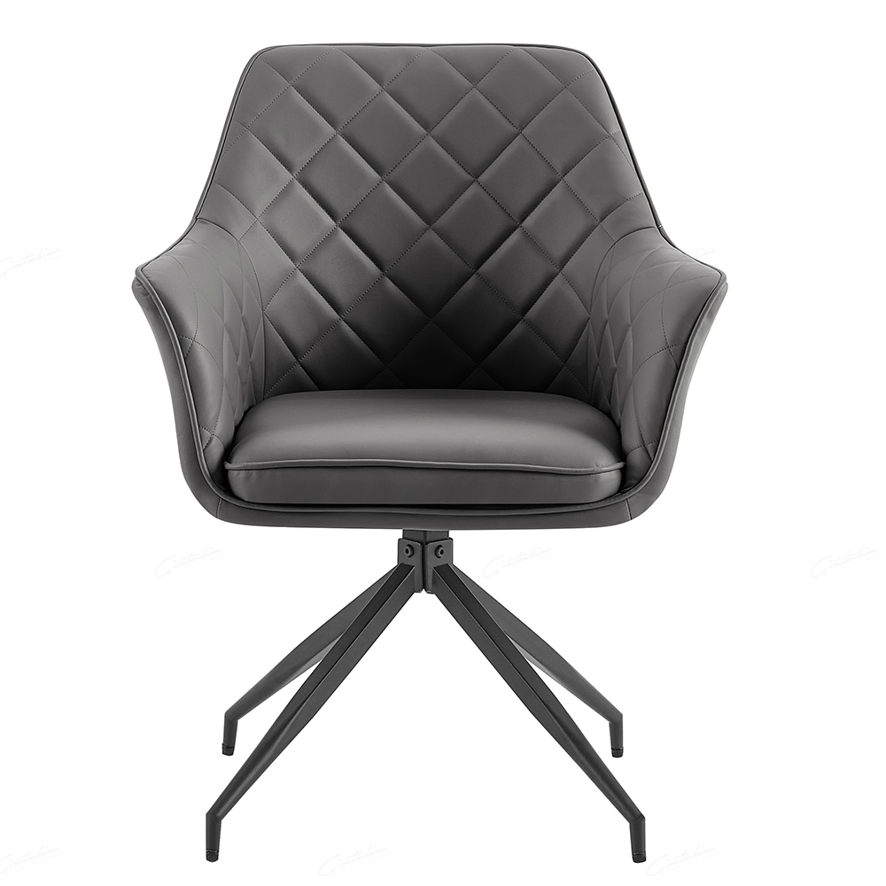 Alcoa Grey PU Leather Dining Chairs With Black Legs In Pair
