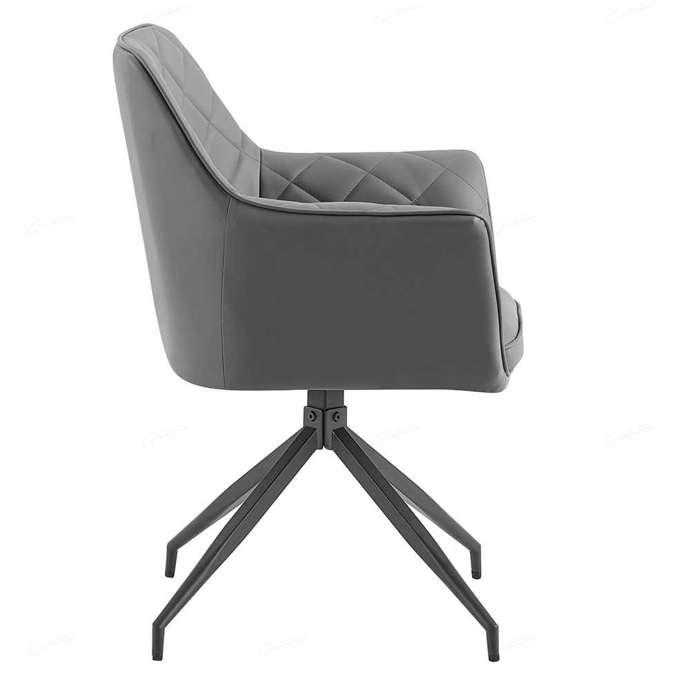 Alcoa Grey PU Leather Dining Chairs With Black Legs In Pair