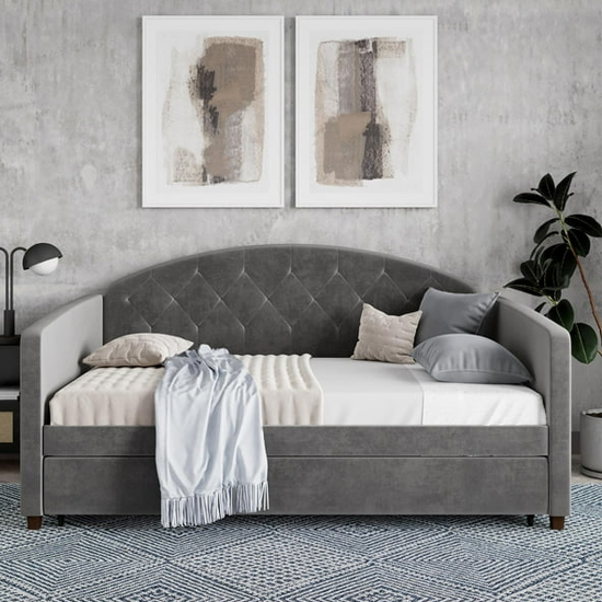 Alcoa Velvet Daybed With Guest Bed In Light Grey