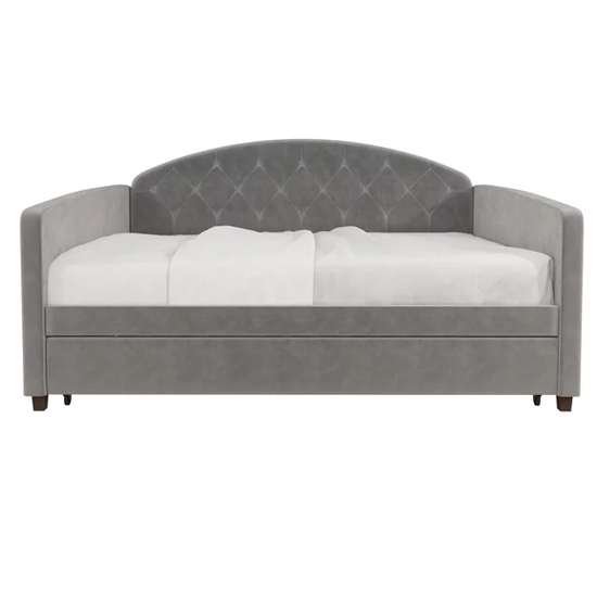Alcoa Velvet Daybed With Guest Bed In Light Grey