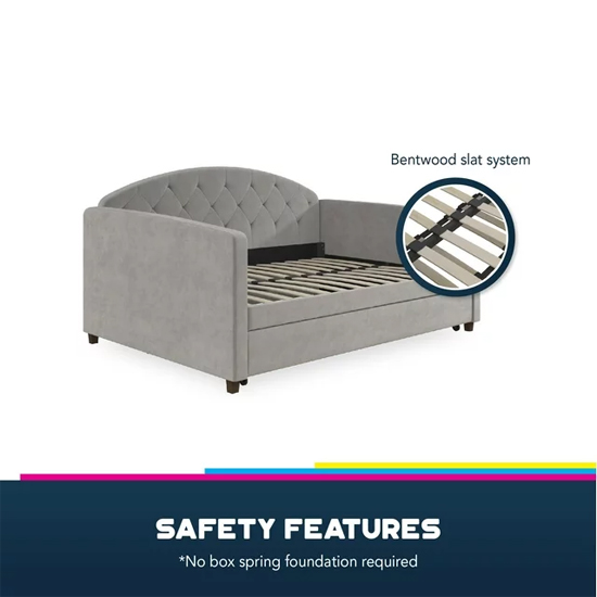 Alcoa Velvet Daybed With Guest Bed In Light Grey