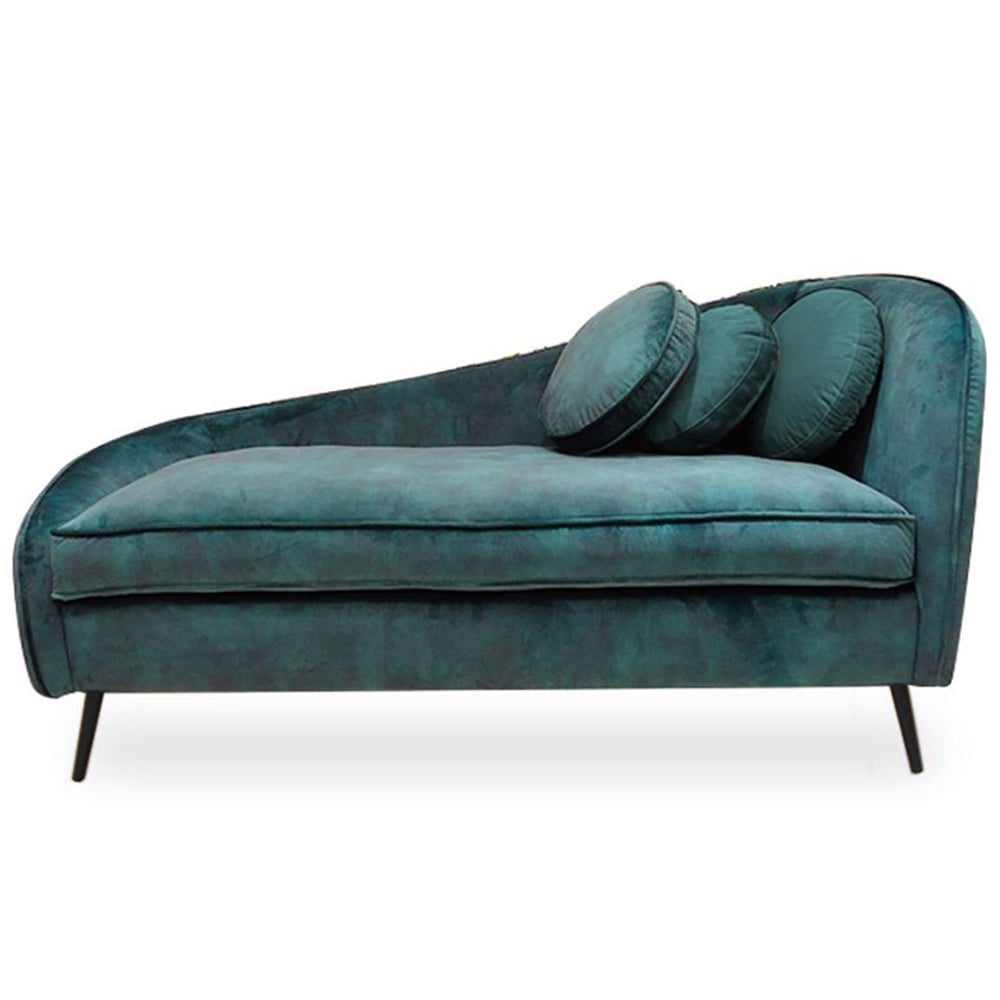 Alcoa Velvet Lounge Chaise With Wooden Legs In Green