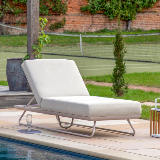 Product photograph of Alcona Fabric Sun Lounger With Aluminium Frame In Linen from Furniture in Fashion