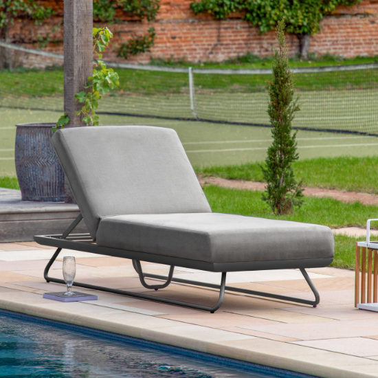 Photo of Alcona fabric sun lounger with aluminium frame in slate