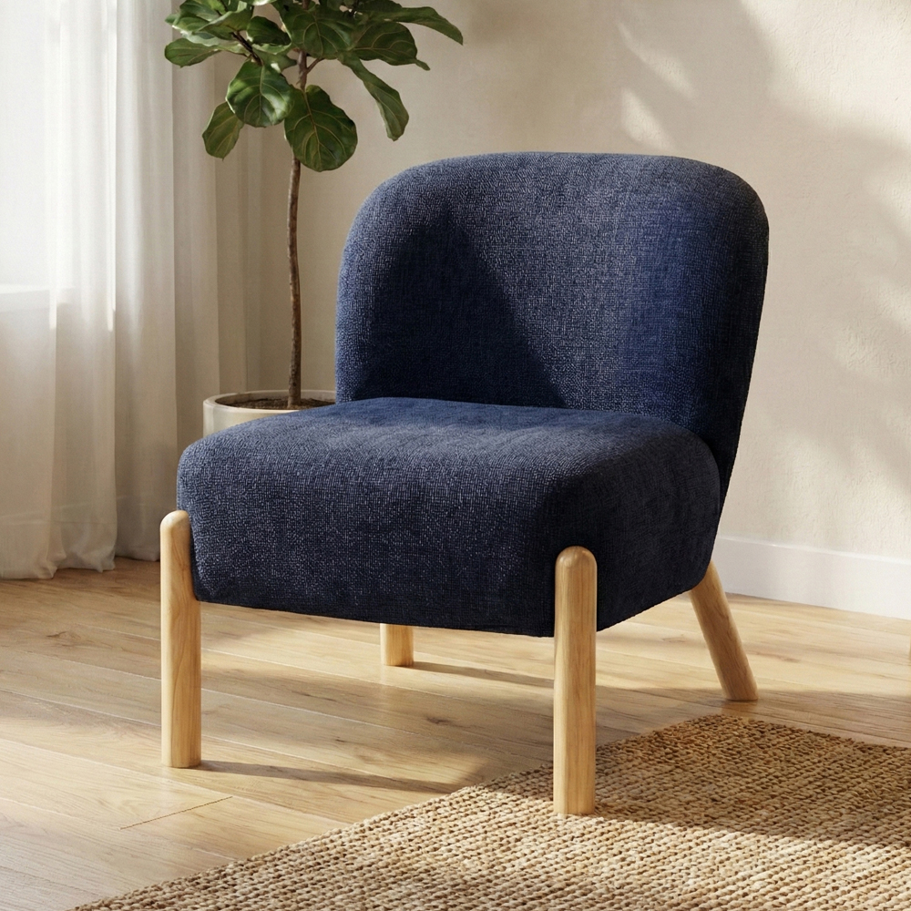 Alcor Fabric Accent Chair with Oak Legs in Denim Blue