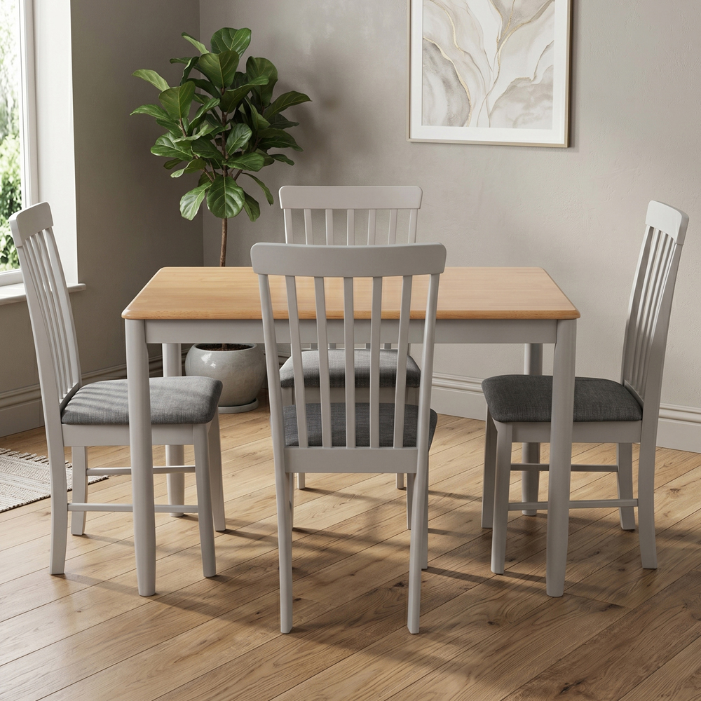Alcor Oak Wooden Dining Table With 4 Grey Chairs