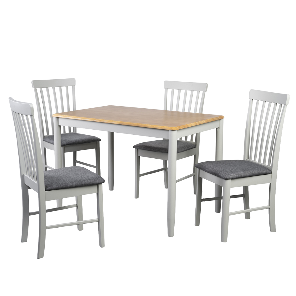 Alcor Oak Wooden Dining Table With 4 Grey Chairs