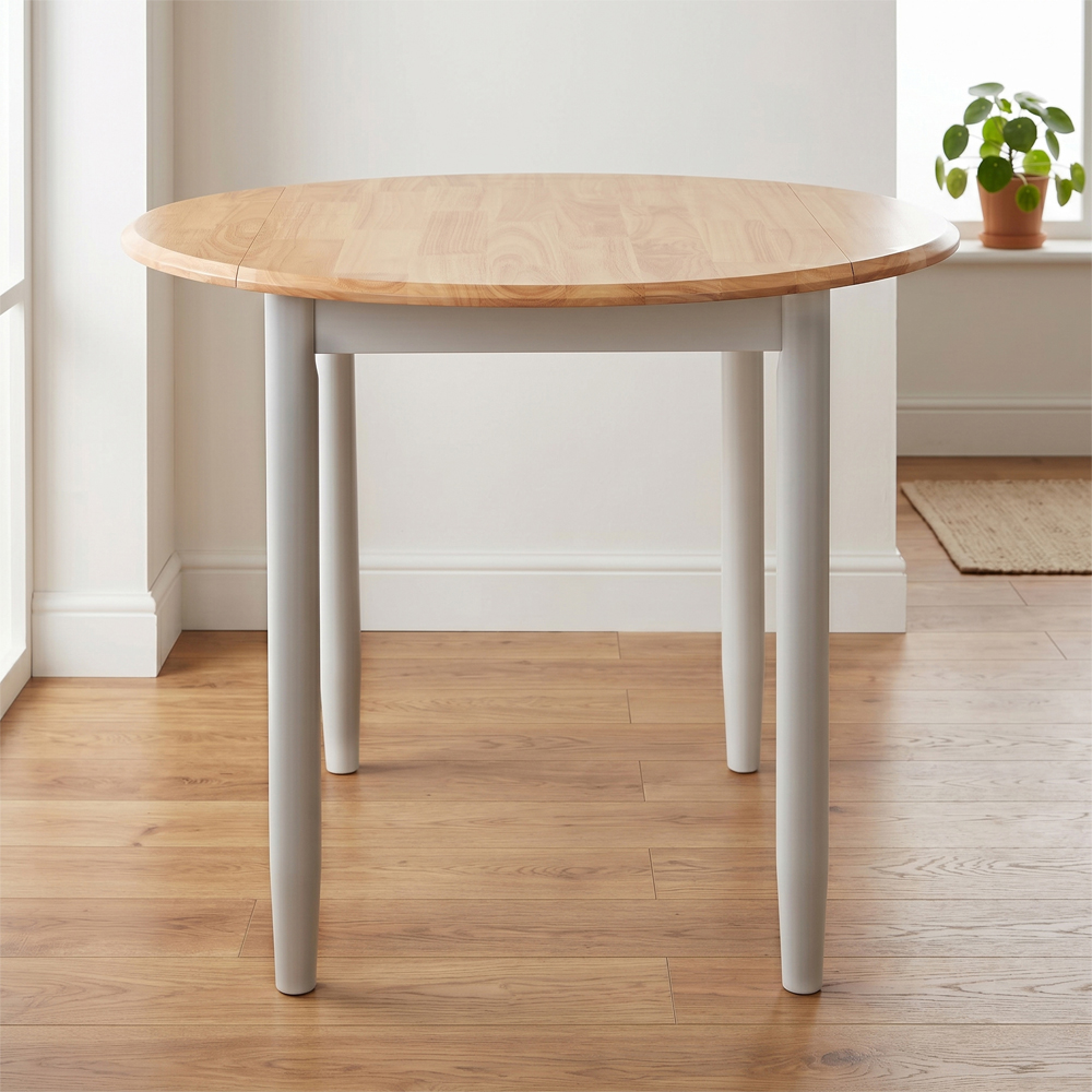 Alcor Round Wooden Drop Leaf Dining Table In Oak And Grey
