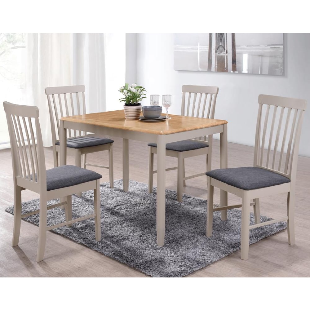 Alcor Wooden Dining Table With 4 Chairs In Oak And Grey