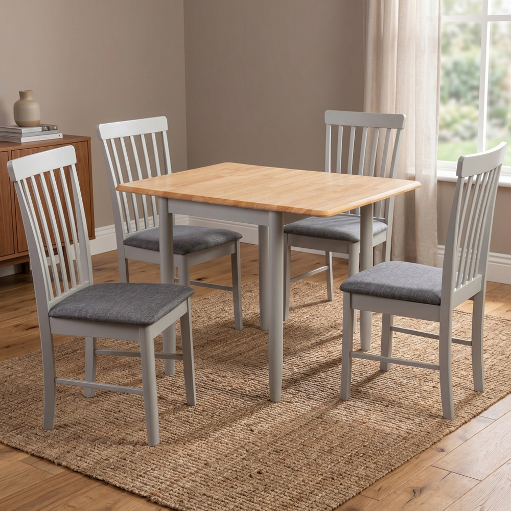Alcor Wooden Dining Table With 4 Chairs In Oak And Grey