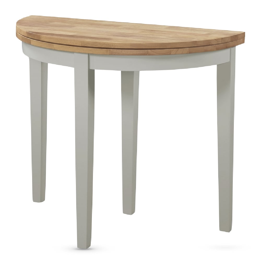 Alcor Wooden Half Moon Console Table In Oak And Grey
