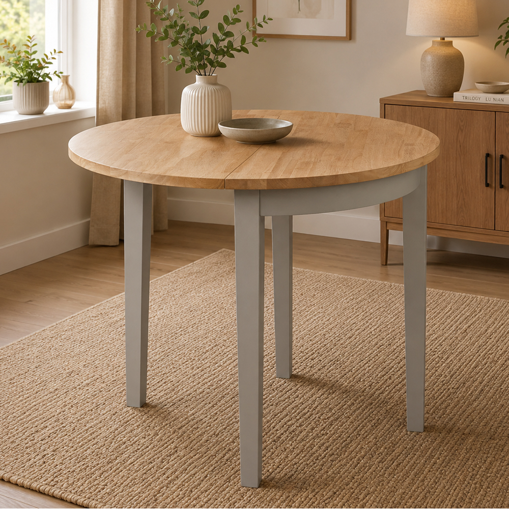 Alcor Wooden Half Moon Console Table In Oak And Grey